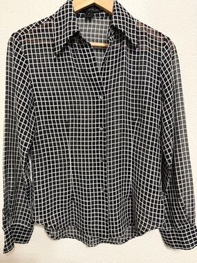Black & White Grid Button-Down Shirt